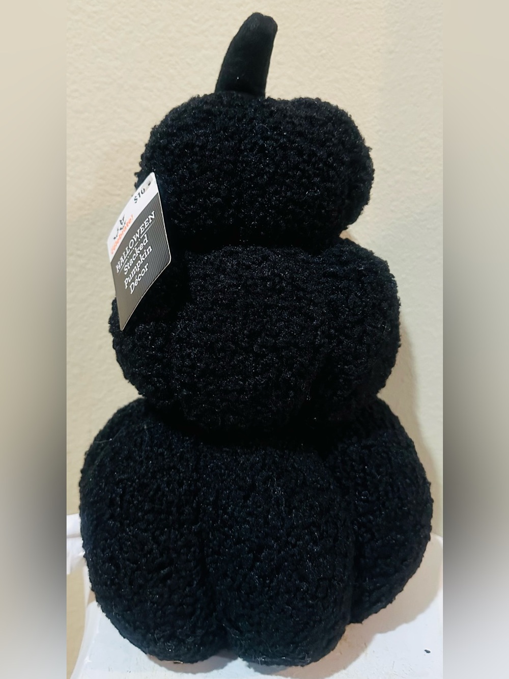 Cozy Black Plush Stacked Pumpkin Accent - Seasonal Home Decor